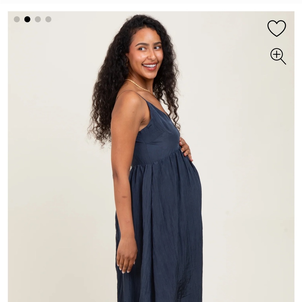 Navy Crinkle Sleeveless Maternity Dress - Picture 2 of 5